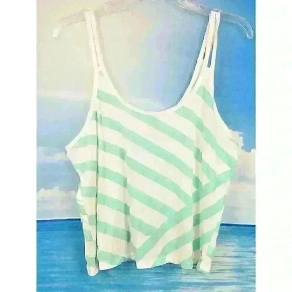 FOREVER 21 Womans AQUA & WHITE Stripe Back Crop Knot Lightweight Stretch size Lg - Picture 5 of 8